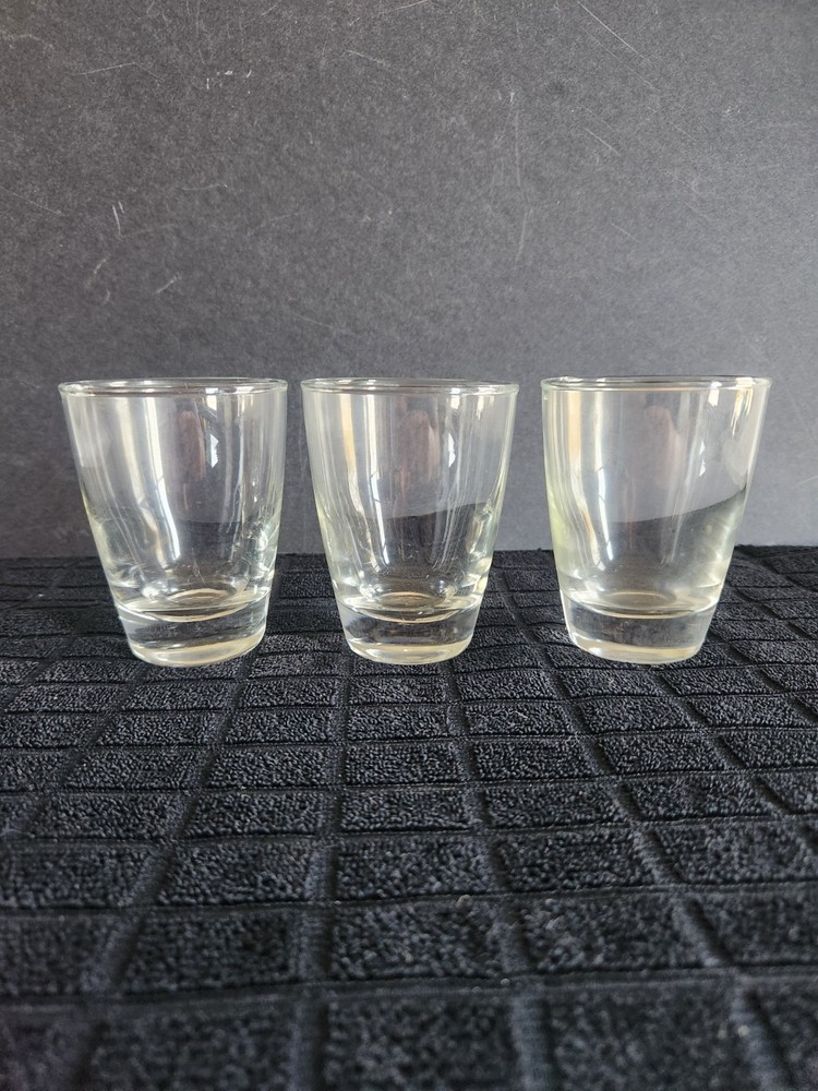 3 «On the Rocks» Clear Flared Heavy Bottom Glasses by Libbey Glass • 3⅜» Tall
