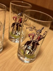 Vintage Anchor Hocking Highball Glasses Gay Nineties Transportation Bicycle 1890