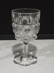 EAPG US GLASS BULLS EYE & DAISY 6″ GOBLET CLEAR 1909 AKA NEWPORT