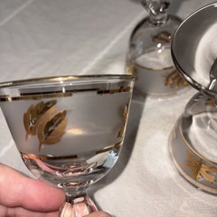 Vintage 3 Libbey Frosted Gold Leaf Cordial Ball Stem Glasses 1960’s MCM
