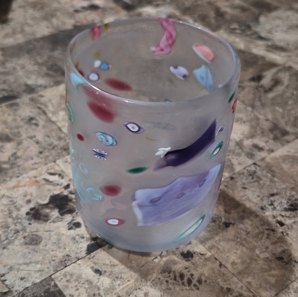 Hand Blown Art Glass Tumbler Multicolor Decorative Signed Glossy Finish