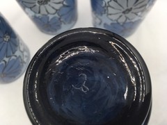 Vtg Libbey Tumblers 6 Cobalt Blue Camellia MCM Flowers Solid Base 5.5” TALL EUC