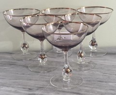 VINTAGE SET OF 6 JOZEF STANIK CRYSTAL GOLD BALL STEM WINE GLASSES CZECH