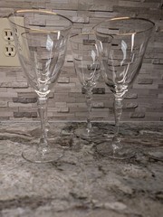 Vtg Luminarc 4 Maria Gold Rim Stemmed 10.5 oz Wine Glasses/Goblets Durand USA