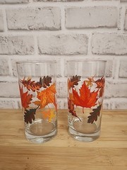 Libbey Fall Autumn Leaves Tea Glasses Set of 2 Vintage