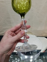 Wine Hock goblet Chartreuse Green Clear Glass Crystal Bohemian St Louis or Moser