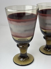 4 Vintage Libbey Glass Nova Brown Burgundy 7”Goblets Tall Drinking Glasses 14Oz.