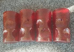Blenko Pilgrim Ruby Red Glass Tumblers Glasses Pinch Crackle 6″ MCM 1950’s Set 4