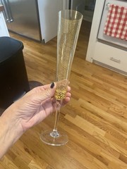 OTTO FRANEK Blown Art Glass Multi-Color Champagne Flute Gold Flecked 10.5”