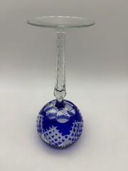 Ajka Cobalt Blue Bohemian Stemmed Cut to Clear Crystal Wine Glass Goblet 8.5”