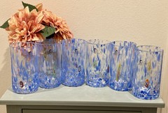 MURANO Alessandro Coppola Glass Hand Made Indented Powder Blue 10oz. Set-6