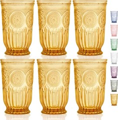 Vintage-Inspired Amber Highball Glasses Set – 6 Count 10 oz Handmade Glassware