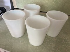 Hazel Atlas Milk White Opalescent Ring Of Fire 3.5″ tall Vintage Tumblers Qty-4
