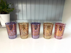 Vintage Timon Italy Gold Gilt Tumblers Set of 5 Jewel Tone Cocktail Glasses