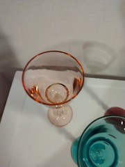 Cordial Drinking Glasses Set Of 3 Long stem Hand Blown Twisted Stem Multicolored