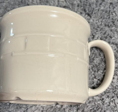 Longaberger Pottery Basketweave Beer Mug With Lid Beige Stoneware USA Kitchen