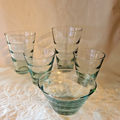 Mixed LOT 6 VTG Libbey Saturn Optic Aqua Ripple Cooler/Tumblers & Bowl