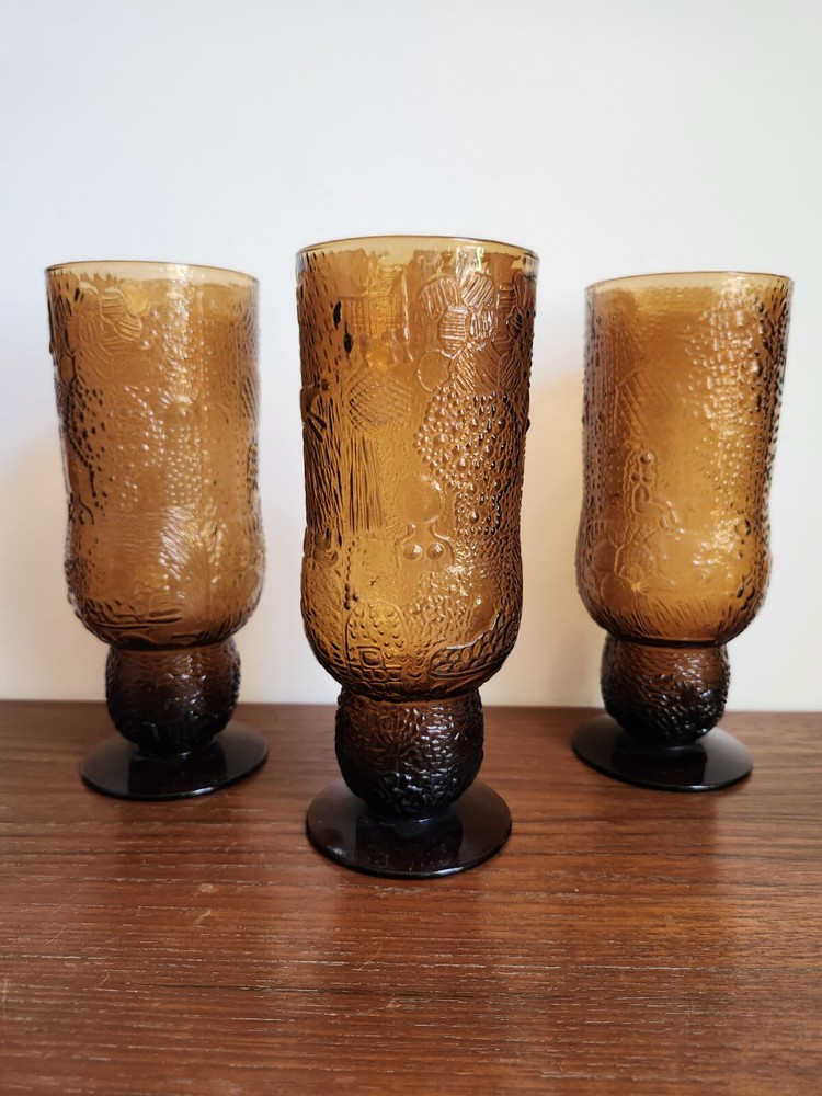 Vintage Oiva Toikka Fauna Brown Beer Glasses Arabia Nuutajärvi Finland Set of 3