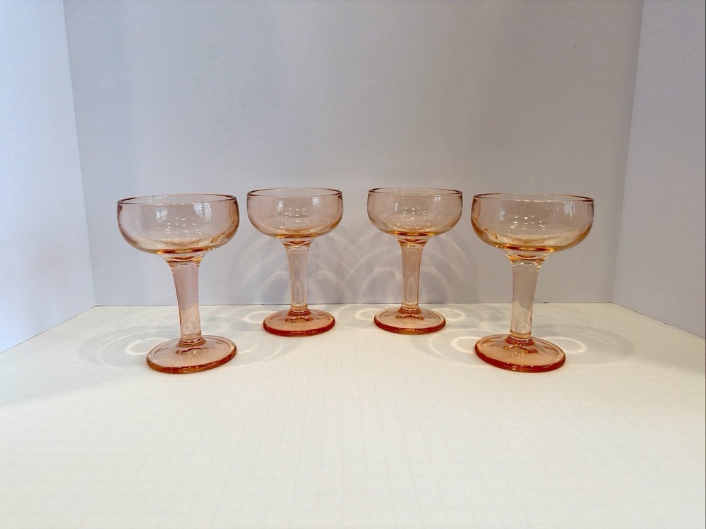 Vintage Pink Coupe Martini Glasses Set of 4 Chunky Stem Retro Barware