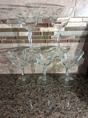Libbey Windswept Liquor Cocktail Glass 5 5/8″ Set of 5 Stem 3001 Etched Leaf 4oz