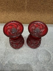 Vintage IVIMA Portugal Scroll Ruby Red Goblets 4 Part Mold Baroque Pair Set 2
