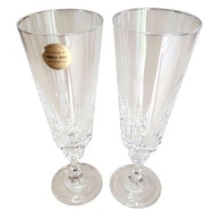 2 Princess House Esprit Crystal Champagne Flutes 7″ Glasses elegant cut glass