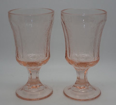 Set 2 Indiana Glass Recollection Pink Footed Goblets Madrid Pattern 6.5″ Tall