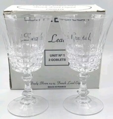 French 24% Lead Crystal Unit No. 1 Set of 2 Goblets Verite Pattern W. M. Dalton