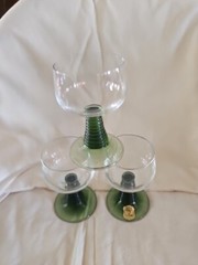SET OF 3 CLEAR/GREEN GLASS ROEMER BEEHIVE WINE GOBLETS-GERMANY