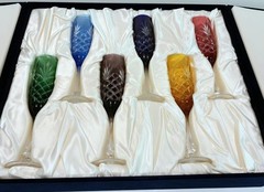 BEAUTIFUL SIGNED 💎FABERGE💎 ODESSA CRYSTAL CHAMPAGNE FLUTE SET OF 6 IN DISPLAY