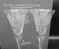 Set of 2 Waterford Millennium Happiness Toasting Flutes w/ Box
