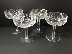 Crystal Etched with Stars & Fans Sherbet/Champagne Glasses Set of 4