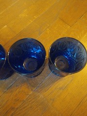Vintage French Cobalt Blue High Ball Goblets Cut To Clear 6