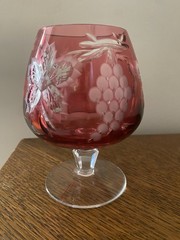 Nachtmann Traube ? Cranberry Red Crystal Brandy Snifter Etched Leaf & Grapes