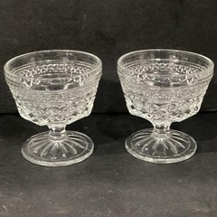 Anchor Hocking Wexford Wine Glasses Diamond Cut Pattern Pressed Glass set of 2