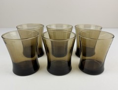 6 Anchor Hocking Linden Smokey Tawney Brown Tan 8 oz Drinking Lowball Glasses