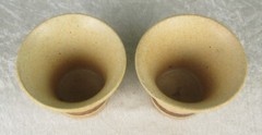 2 Pottery Craft Wine Cups Tan Brown Stripe Vintage Mid Century Modern