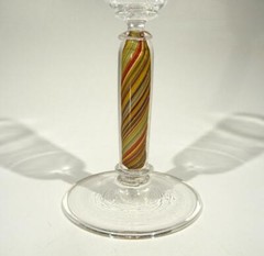 HAND BLOWN GLASS GOBLET, DIRWOOD GLASS, CLEAR + GOLD RED BLUE SPARKLES, n3649