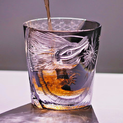 Whiskey Glass Hand Cut Crystal Tumbler Edo Kiriko Chinese Dragon Loong 11oz