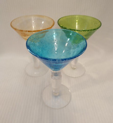 3 Artland Iris Bubble Glass Martini Glasses Seeded Hand Blown Multi Color 10″