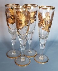 Artesania Tabuisa Peru Champagne Flutes, Set of 4 , 14K Filled Gold Trim