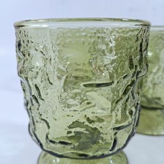 Set of 4 – Midcentury Anchor Hocking MILANO GREEN On the Rocks Crinkle Glass