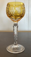 Ajka Nachtmann Bohemian Amber Cut To Clear Crystal Cordial Glass 5.5”
