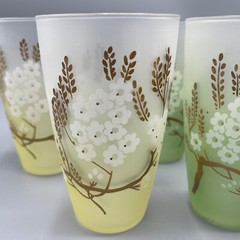 Vintage 1960s Set of 8 Libby Dogwood Frosted Glasses Painted Tumblers 5.5″ Tall