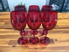 6pc Italo Home Hand Cut Ruby Red Wine Glasses 9.75″ Turkey NEW w/ Stickers