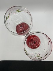Christmas Winterberry Sentiments Wine Goblets Etched & Hand Painted Pfaltzgraff