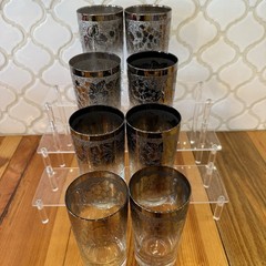 Set 8 VNTG 50’s Queens Lusterware Vitreon Silver Fade Barware Highball Glasses