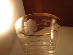 Vintage Clear Glass Gold Band Etched Flower Set of 5 Champagne Glasses