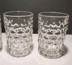 Vtg Fostoria Clear Glass Diamond Pattern 4.25 in. Juice Glass Tumbler Set of 4