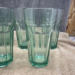 5 Libbey Gibraltar Duratuff 8-Panel Green HUGE & Heavy Tea Glasses Excellent